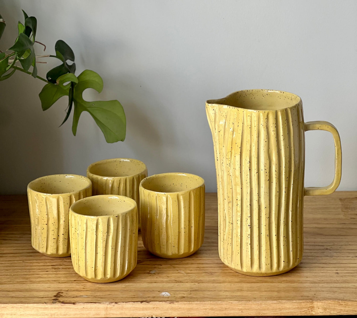 Mustard Ribbed Jug & Cup Set
