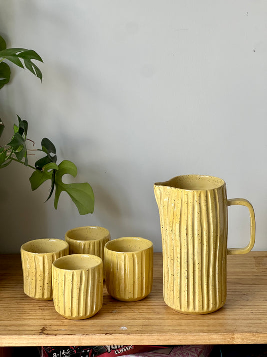 Mustard Ribbed Jug & Cup Set