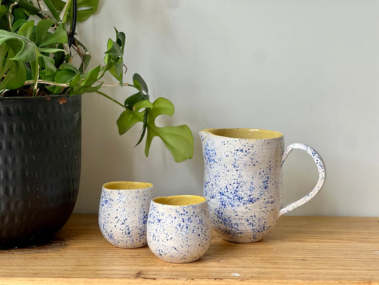 Blue Splatterware Jug & Cup Set