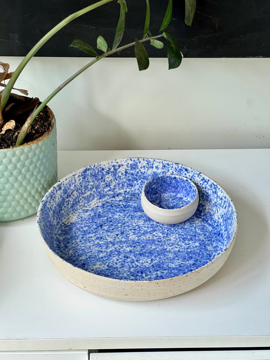 Blue Splatterware Chip and Dip Platter